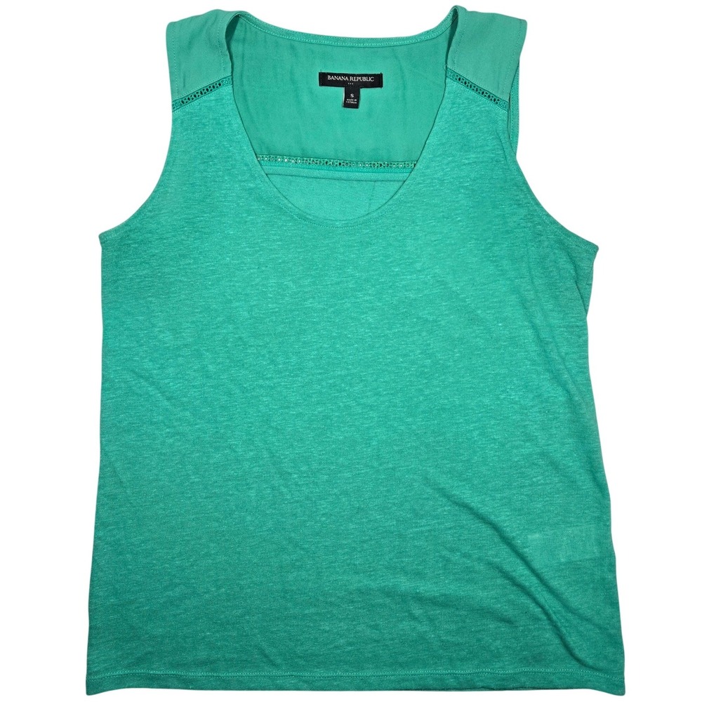 Banana Republic Womens Green Linen Blend Mixed Media Tank Top 470600 Small